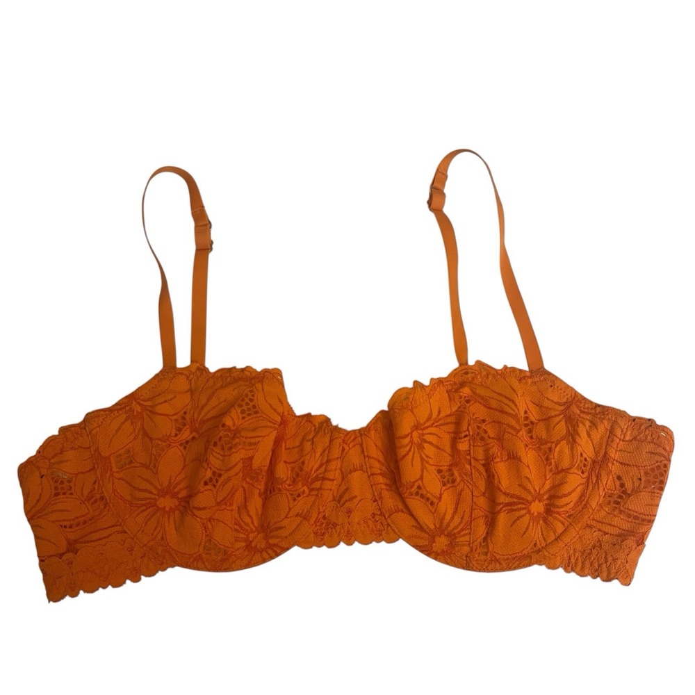 aerie Women's Size 36C Real Power Balconette Orange Wire Unlined Lace Floral